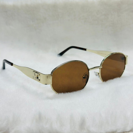 18k Gold plated Trendy Luxury Oval Sunglasses for Men Women - Brown