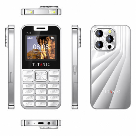 Titanic T-25 Metal Body 2500mAh battery Button Mobile (Silver)