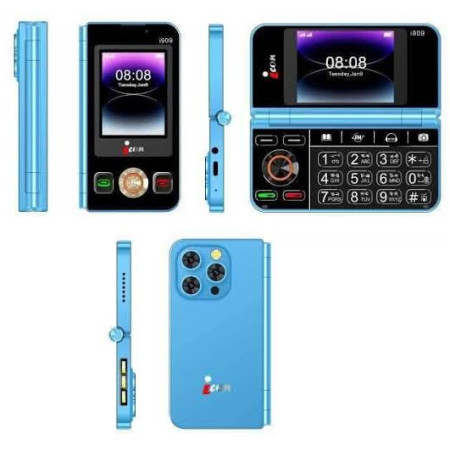 iCon i909 Jelly Dual Display Folding Phone Blue