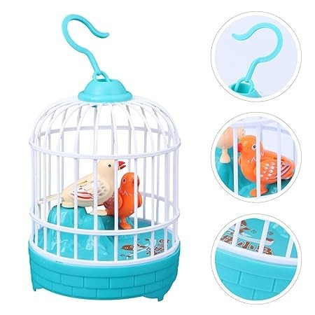 Toyvian Singing and Chirping Bird in Cage Realistic Sounds Movements Bird Figurines