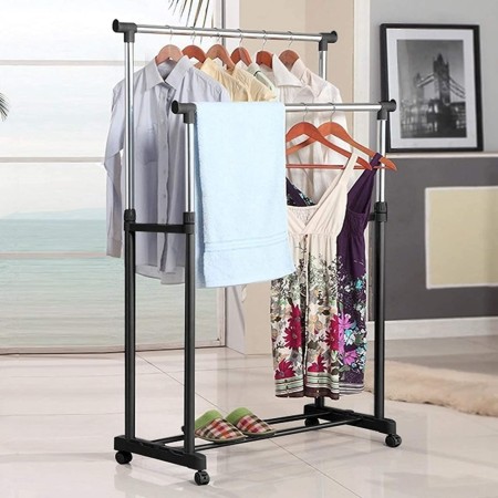 Adjustable Double Pole Clothes Rack - Stainless Steel