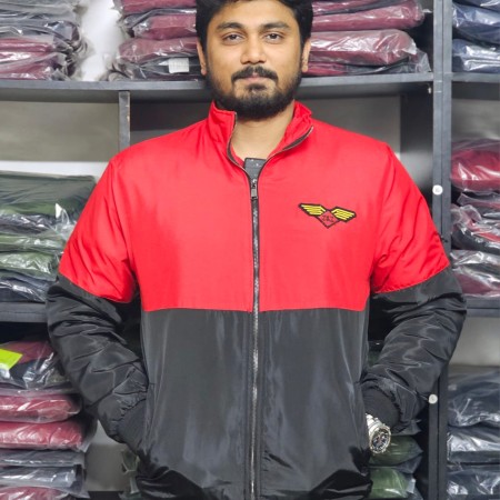 Winter high neck saskin padding jacket - Red & Black