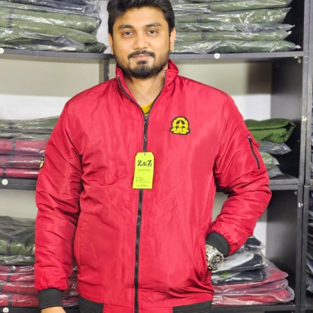 Winter high neck padding jacket logo - Red