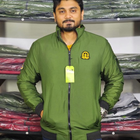 Winter high neck padding jacket logo - Olive