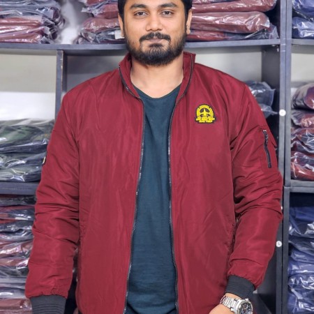 Winter high neck padding jacket logo - Maroon