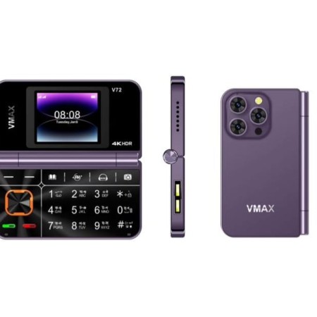 Latest Model Vmax-V72 Dual Display Folding Dual Sim Pocket Mini Phone Blue